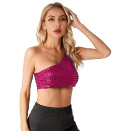 Women's Tanks Womens Fashion One Shoulder Tank Dance Top Shiny Sequin Sleeveless Crop Tops Vest Party Carnival Club Rave Performance