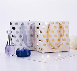 Paper Small Gold Silver Metallic Dots Gift Bags with Ribbon Handles Small Gift Bags for Bridal Wedding Birthday Christmas Holidays5813612