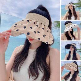 Wide Brim Hats Women Summer Hat Dot Print Breathable Sun Protection Lady Cap Empty Top Foldable Anti-UV Coated Travel Sunhat