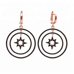 Dangle Earrings Floating Dangling Round Circle North Star Charm Drop Earring Rose Gold Color Geometric Black Cz Luxury Woomen Jewelry