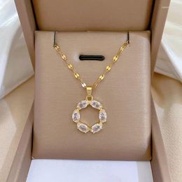 Pendant Necklaces Round CZ Crystal Circle Necklace Women Girl Jewelry No Fade Stainless Steel Gold Color Chains Party