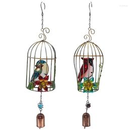 Decorative Figurines Metal Three-dimensional Bird Cage Wind Chimes Iron Glass Painting Bell Crafts Garden Balcony Hanging Ornaments