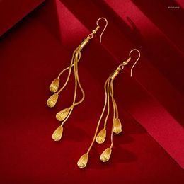 Dangle Earrings Fine Jewellery Real 18K Gold Fashion Drops Wheat Tassel Solid Wedding Engagement Christmas Earring Gifts