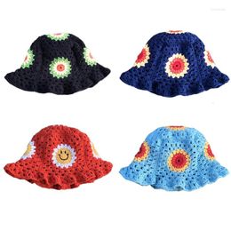 Wide Brim Hats Q39C Handmade Crochet Bucket Hat Cute Ladies Outdoor Sports Fisherman For Women Teenagers Casual Spring Summer Sunscreen