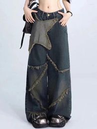 Women's Jeans Grunge Y2k Baggy Women Vintage Hippie Wide Leg Denim Trousers 90s Aesthetic High Street Style American Retro Punk A130