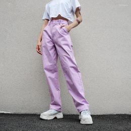 Women's Pants HOUZHOU Purple Women 2023 Jokers Ladies High Waist Trousers Streetwear Cargo Femme Full Length