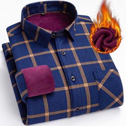 Autumn and winter plush warm shirt men's plaid shirt loose long sleeved thickened men's clothing for middle-aged and elderly fathers