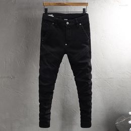 Men's Jeans Street Fashion Men Black Stretch Slim Fit Vintage Casual Denim Spliced Designer Hip Hop Biker Pants Hombre