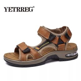 Sandals Brand Summer Men's Sandals Genuine Leather Men Slippers Gladiator Men Beach Sandals Soft Comfortable Outdoors Wading Shoes 38-48 230420