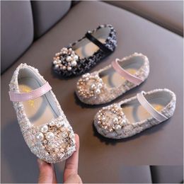 Sneakers Kids Girls Pearl Crystal Princess Shoes Wedding Dress Non Slip Pu Leather Flat Dance For Children 230322 Drop Delivery Baby Dh2Je