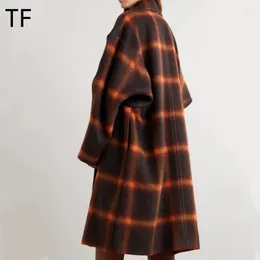 Women's Trench Coats Fashion Retro Long Cheque Coat Women Autumn Winter Thick Loose Casual Lapel Overcoat Female Elegant Sleeve Plaid