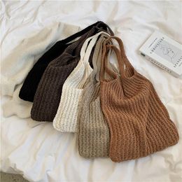 Evening Bags Wool Knitted Shoulder Shopping Bag For Women Vintage Cotton Cloth Girls Tote Shopper Large Female Handbag Crochet