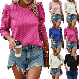 Women's Sweaters Autumn And Winter Round Neck Cotton Sweater Bubble Long Sleeve Top Air Twist Hoodie