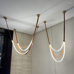 Pendant Lamps Modern Belt LED Pendand Light For Hall Italy Designer Luxury Suspension Leather Decoration Lamp Art Decor Hanging Lights