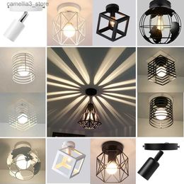 Ceiling Lights Vintage Ceiling light Modern Nordic Retro Iron lamp Decor For Living Room Bar Black and White Loft E27 Home Lights Cage Fixture Q231120