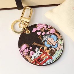 Leather Round Keychains Designer Key Chains Men Women Couple