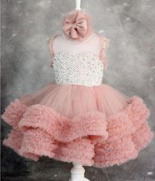 Girl Dresses Flower Cute Glitter Pearls Shiny Puffy Organza With Bow Baby Tutu Birthday Party Dress Princess Christmas Gowns