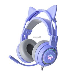 Cell Phone Earphones Cat Ear Gaming Headset Gamer Microphone Headphones for Computer with RGB Light for PC PS4/5 XBOX Laptop Phone YQ231120