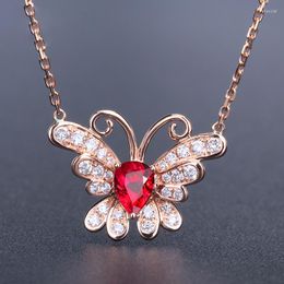 Choker Style Personality Imitation Red Corundum Gem Butterfly Pendant Necklace