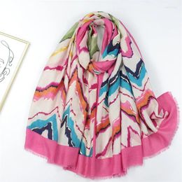 Scarves 2023 Winter Viscose Women Designer Geometric Wave Striped Shawls And Wraps Pashmina Stole Bufandas Muslim Sjaal 180 90Cm