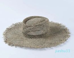 Women Fray Woven Seagrass Boater Hat Casual Sun Beach Hat Cap Wide Brim Summer Hat Unisex Straw Hats for Kentucky Derby Travel