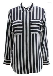 Women's Blouses EQ Real Silk Women Long Sleeve Black And White Stripe