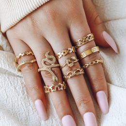 S3603 Bohemian Fashion Knuckle Ring Set Geometric Flower Snake Stacking Rings Midi Rings Sets 10pcs/set