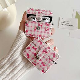 Earphone Accessories INS Korean Lattice Cherry Pattern Earphone Cover For AirPods 1 2 3 Pro Bags Bluetooth Headset Charging Box Protection Case J230420