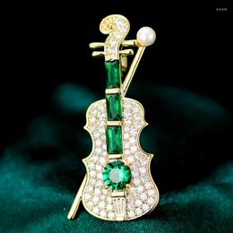 Brooches Copper Gold-Plated Shiny Colour Zircon Violin Musical Instrument Brooch Unisex Men Women Couples Fashion Accessories Wholesale