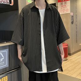 Men's Casual Shirts Striped Shirt men Japanese Oversize Trend Black Unisex gothic Short Sleeved Blouses 230420