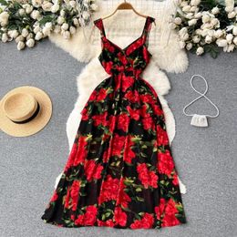 Casual Dresses Elegant Sexy Print Backless Ruffle Slip Dress Fairy A-line Summer Beach Vacation Slim Women Evening Party