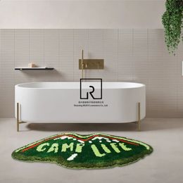 Carpet Camp Life Irregular Rug Tufted Soft Green Letters Bedroom Decor Bedside Rugs Bathroom Door Mat Gaming 231118