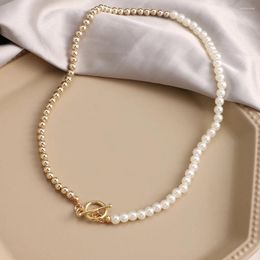 Pendant Necklaces Vintage Pearl OT Buckle Choker Necklace For Women Gold Colour Silver Imitation Clavicle Chian Collar Jewellery