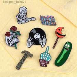 Pins Brooches Punk Music r DJ Skull Enamel Pin Guitar Gothic Dark Skeleton Brooch HARD TIMES Letter Lel pins Backpack Badge Jewelry giftL231120