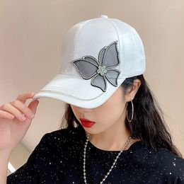 Ball Caps Summer Silk Satin For Women Butterfly Rhinestone Baseball Cap Leisure Adjustable Girls Lady Sun Hat