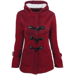 Women's Jackets Fleece Thicken Coat With Hood Winter Warm Jacket Womens Fashion Horn Button Slimming Waist Woollen Coats Long Overcoat