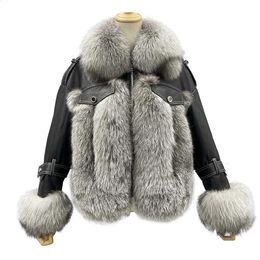 Women's Fur Faux JANEFUR Winter Coat for Women Real Leather Jacket with 2023 Fashion Luxury Natural 231118