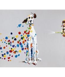 Cartoon Animal Dog with Colourful Bubble Handpainted Oil Painting on Canvas Mural Art Picture for Home Living Bedroom Wall Decor5824771