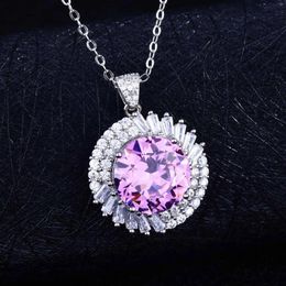 Pendant Necklaces Silver Plated Delicate Pink Transparent Cubic Zircon Crystal Flower Necklace Birthday Christmas Gift Female Jewellery