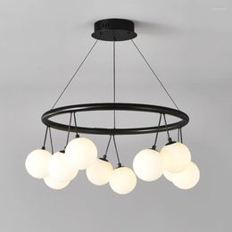 Chandeliers Modern Glass Circular LED Chandelier Living Room Kitchen Bedroom Black Pendant Lights Home Decoration Accessories Light Fixture