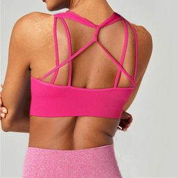 Yoga Outfit Ribbed Seamless Bra Spandex Top Woman Fitness Elastic Breathable Breast Enhancement Leisure Sports Underwear