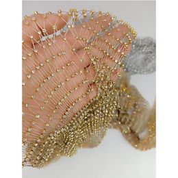 Fabric 65X55cm Gold Fishing Net Line Stone Crystal Connection Fabric 2023 Ins Designer white for DIY Dress Mask Decor 230419