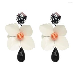 Dangle Earrings 6 Colours Large Metal Flower Stud For Women Girls Fashion Exaggerated Acrylic Water Drop Beads Trending Jewellery