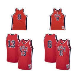 S SL 1984 Team USA Michael Jor Dan Basketball Jersey Mitch and Ness Chris Mullin Patrick Ewing Red Size S-XXXL