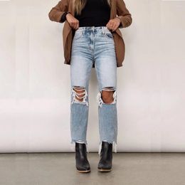 Women's Jeans Vintage High-waisted Ripped Straight Leg Women Pants Fashion Korean Bell Bottoms High Waist Cylinder