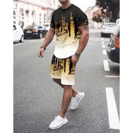 Mens Tracksuits Fashion Summer Mens Tshirt Shorts 2piece Set Sportswear Suit Casual Streetwear High Street Beach Male Clothes Outfit 230419
