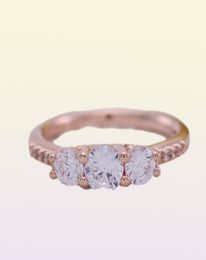 Clear Three-Stone Ring Authentic 925 Silver Rose gold plated Wedding Jewellery for CZ diamond girlfriend Gift Rings with Original box4820323