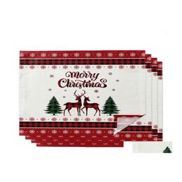 Table Napkin Christmas Red Plaid Snowflake Elk 468Pcs Cloth Decor Dinner Towel For Kitchen Plates Mat Wedding Party Decoration929767 Dh8Lf