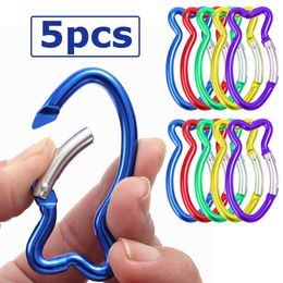 5 PCSCarabiners 5pcs Carabiner Clip Fish Shape Keychain Aluminum Alloy Buckle Spring Carabiner Snap Hook Clip Keychains Outdoor Camping Tools P230420