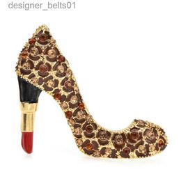 Pins Brooches Wuli baby Lipstick High-heel Brooches For Women New Design Leopard Shoes Beauty Party Office Brooch Pins GiftsL231120